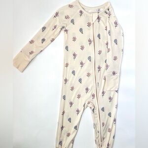 NWOT Cream Floral Zip-Front Kids Pajama One-Piece